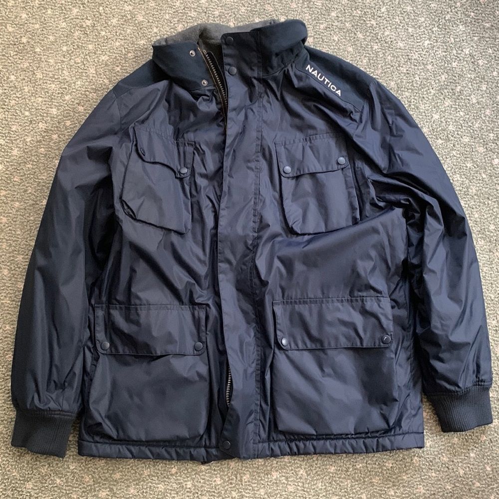 Nautica Mens Navy Blue Fleece Lined Nylon Field Jacket XL‎ RN67835 NS83